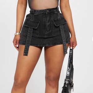 Fashion Nova black denim skort distressed